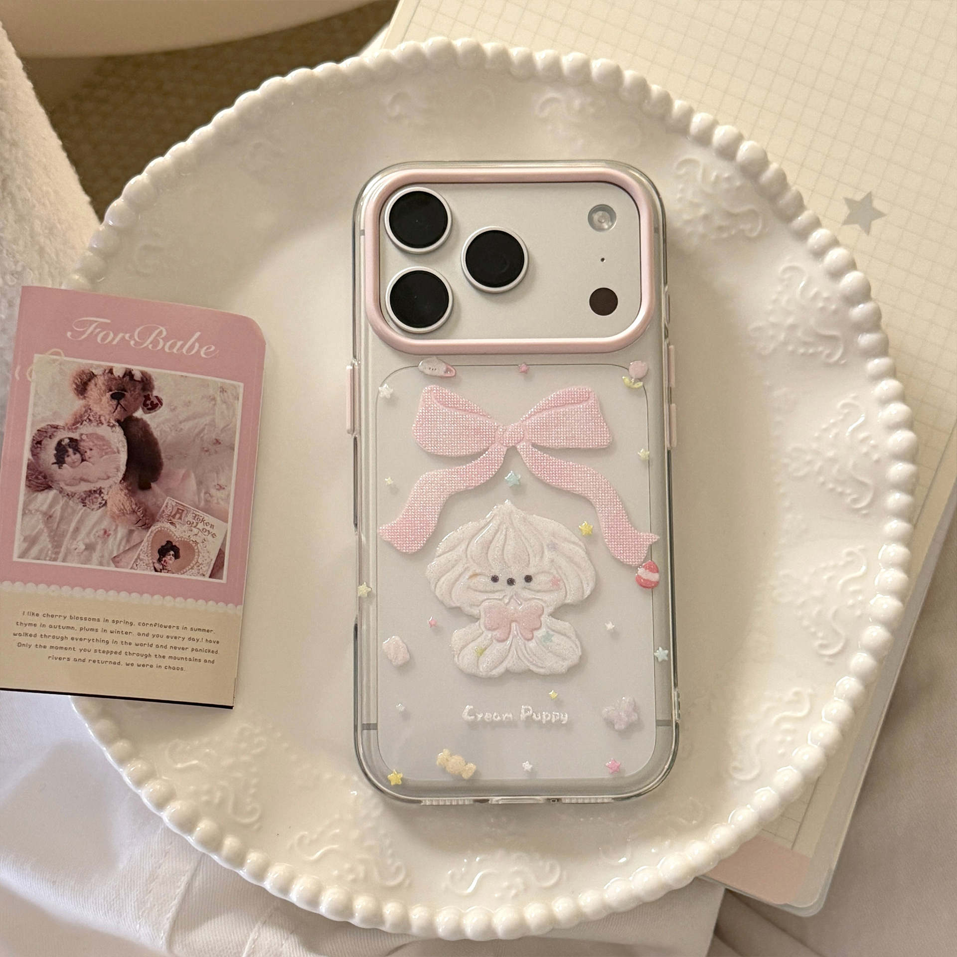 Glitter Shockproof Case - Korean Glitter Cartoon Cream Puppy Bowknot