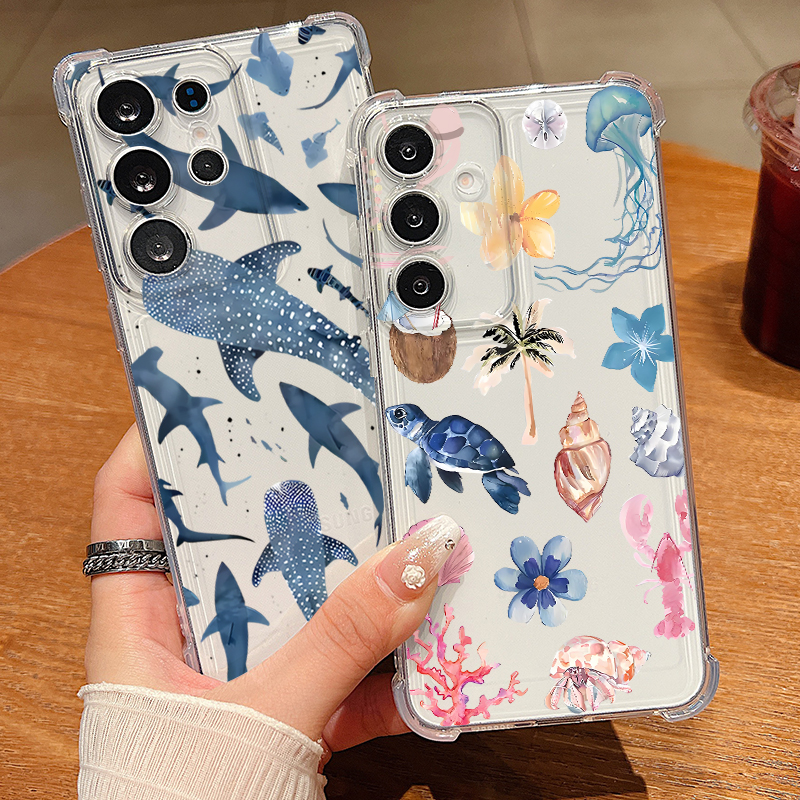 Phone Cases For Samsung S22 - Whale Turtle Pattern Clear Phone Case