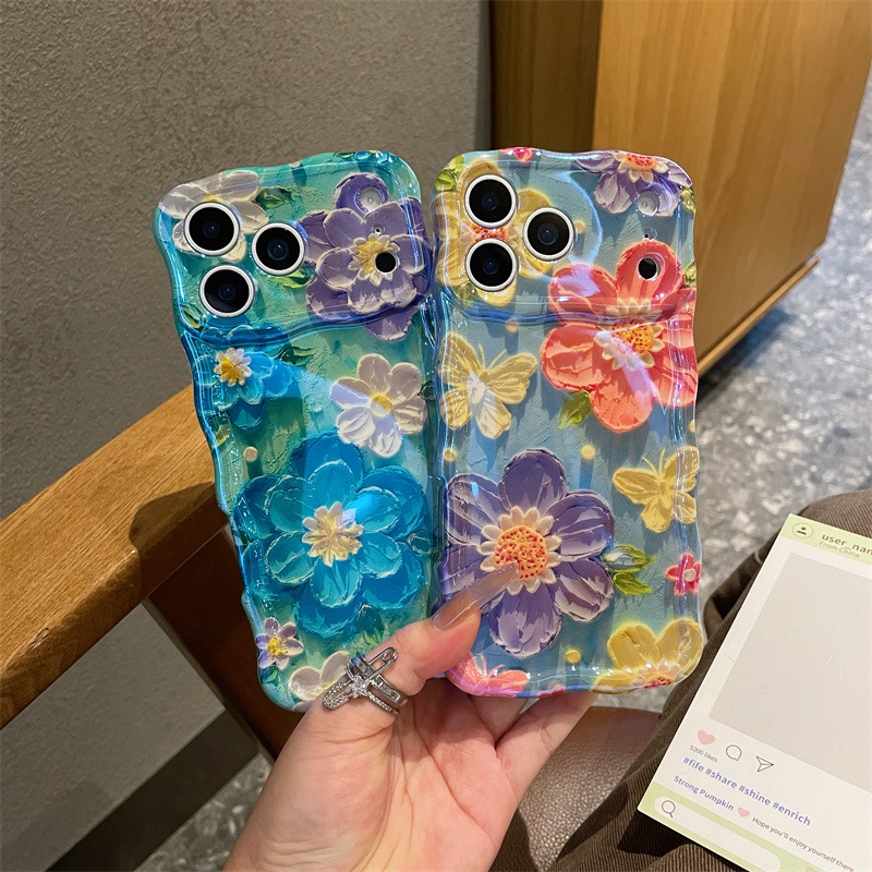 Phone Cases Blue - Luxury Blue Light Oil Painting Flowers