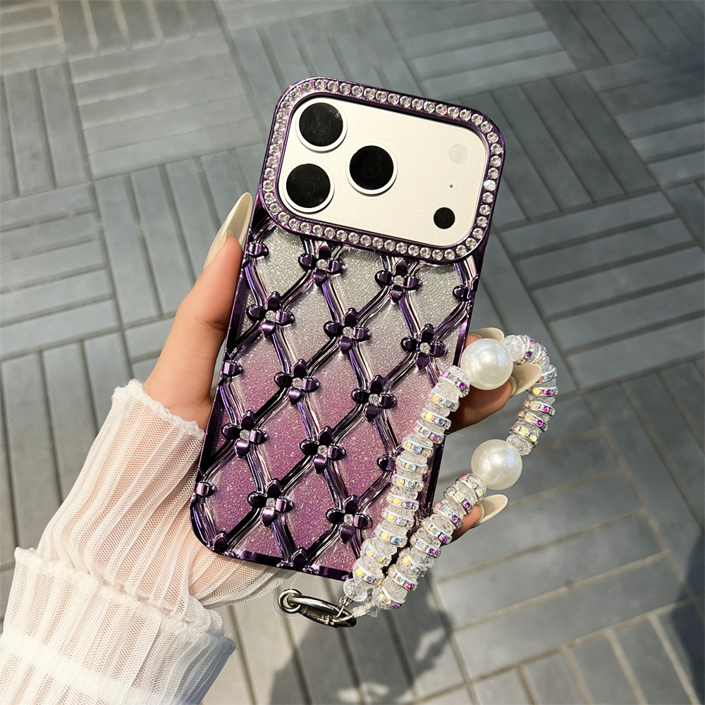 Glitter Shockproof Case - Glitter Diamond Quilted Lanyard Phone Case