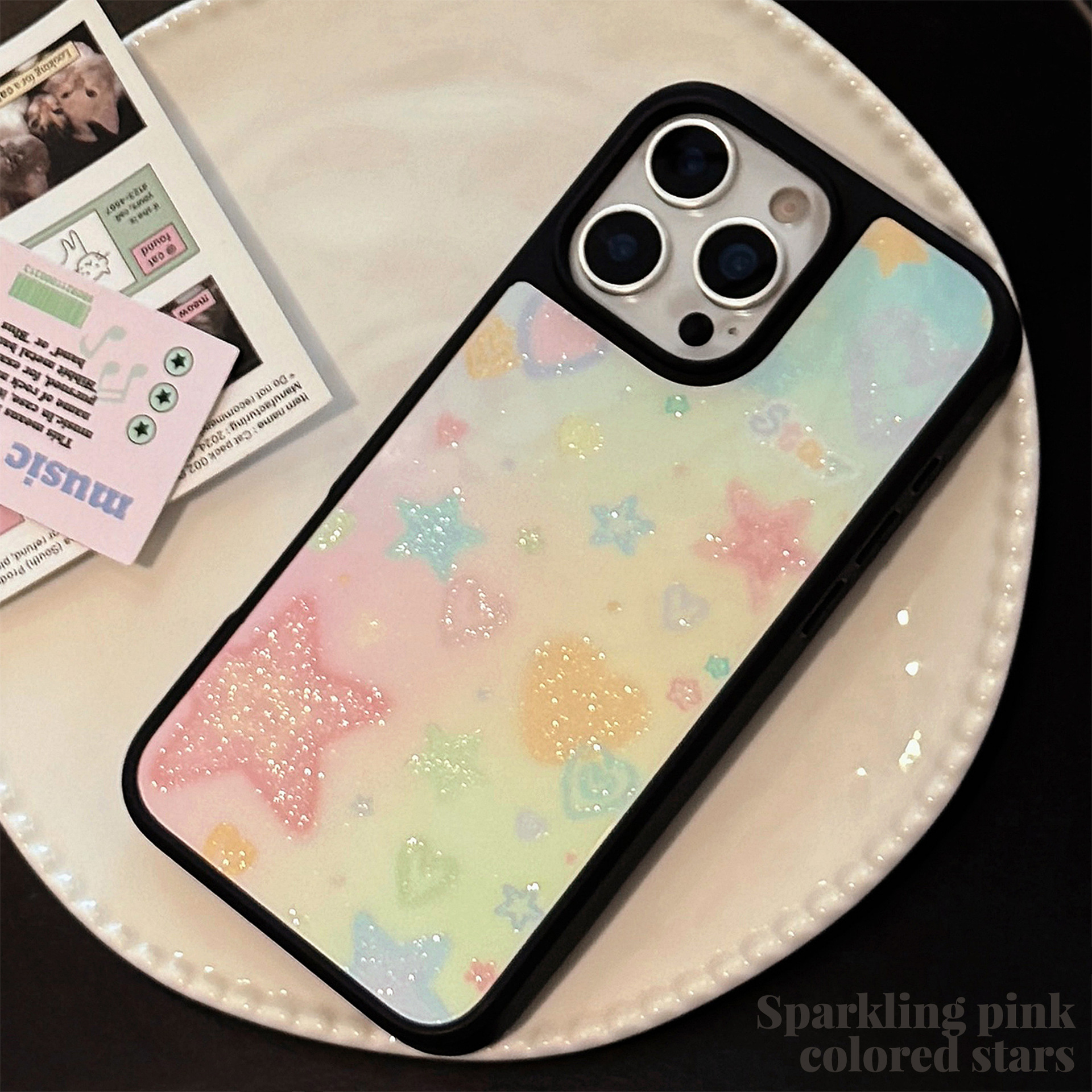 Glitter Shockproof Case - Korean Black Frame Glitter Gradient Love