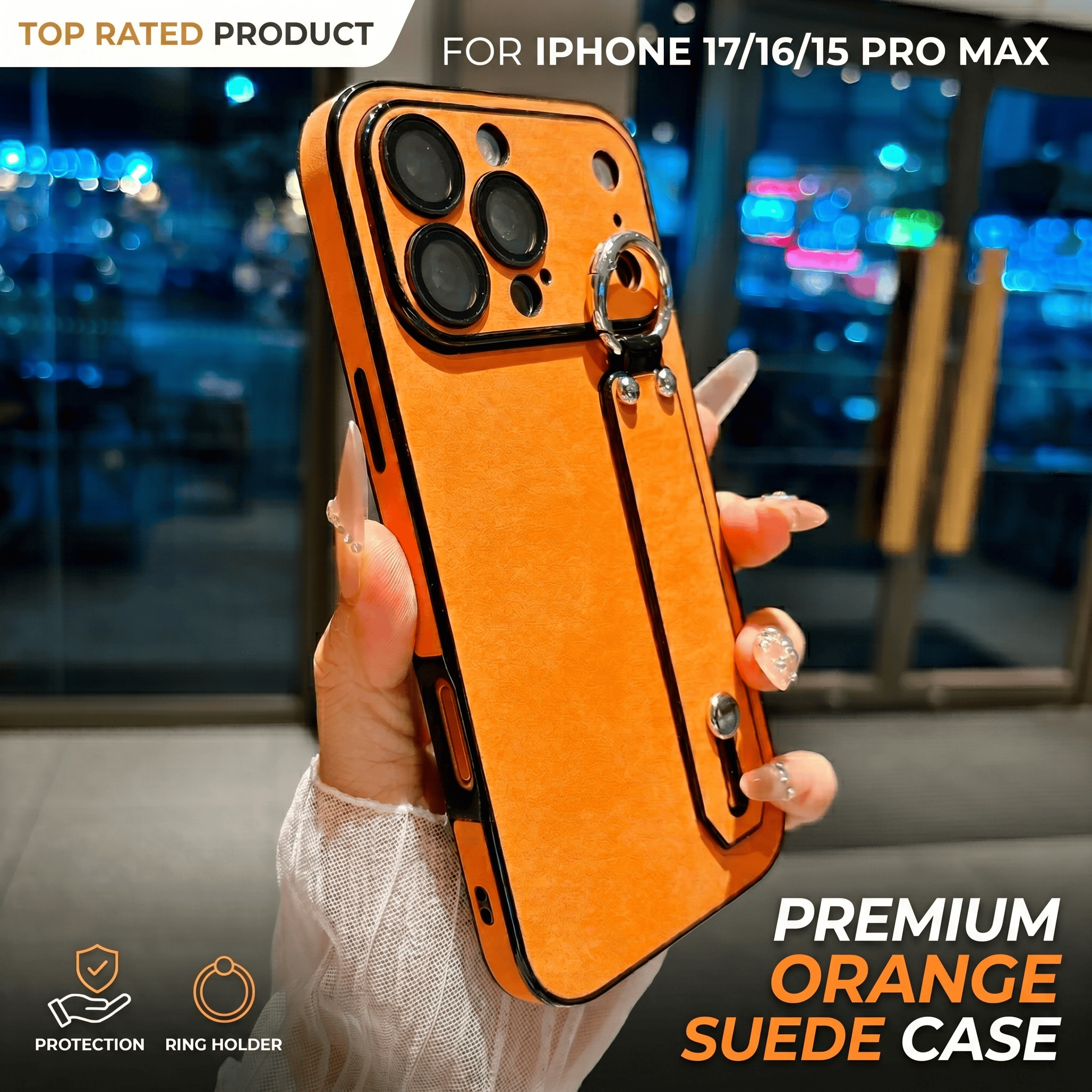 Phone Cases Iphone 15 Pro Max - Suede Leather Wrist Strap Holder Phone
