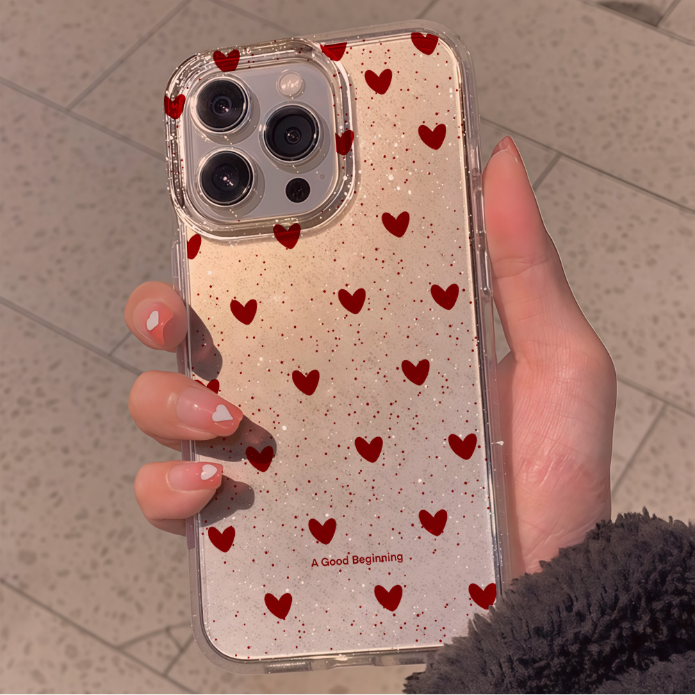 Pink Love Heart Clear Glitter  - Glitter Shockproof Case reseña y precio