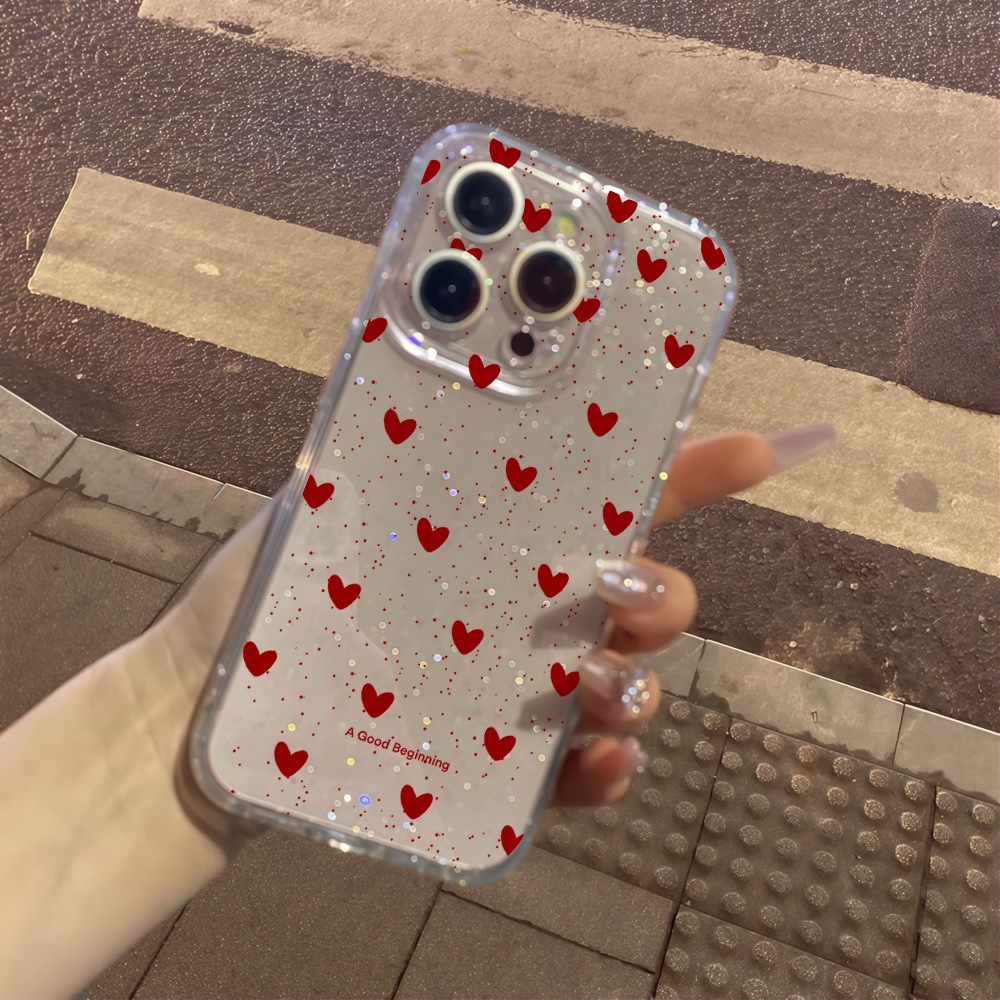 Pink Love Heart Clear Glitter  - Glitter Shockproof Case reseña y precio