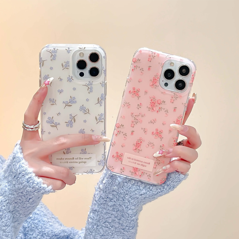 Pink and Blue White Flowers Fl - Phone Cases Blue reseña y precio