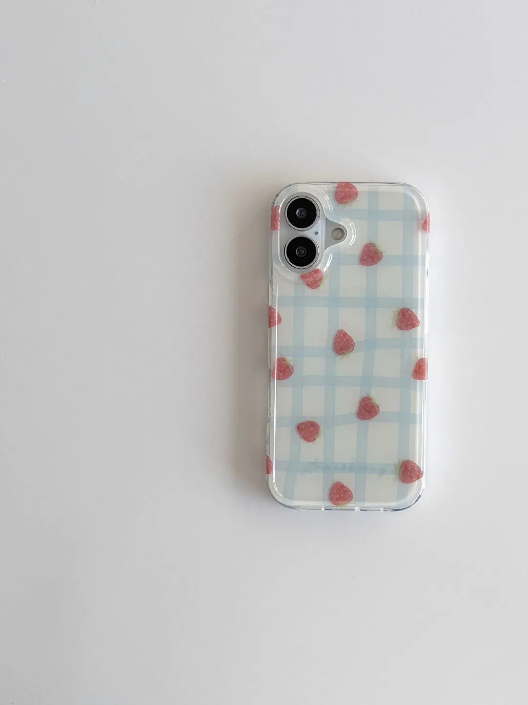 Fresh Blue Grid Pattern Strawb - Phone Cases Blue reseña y precio