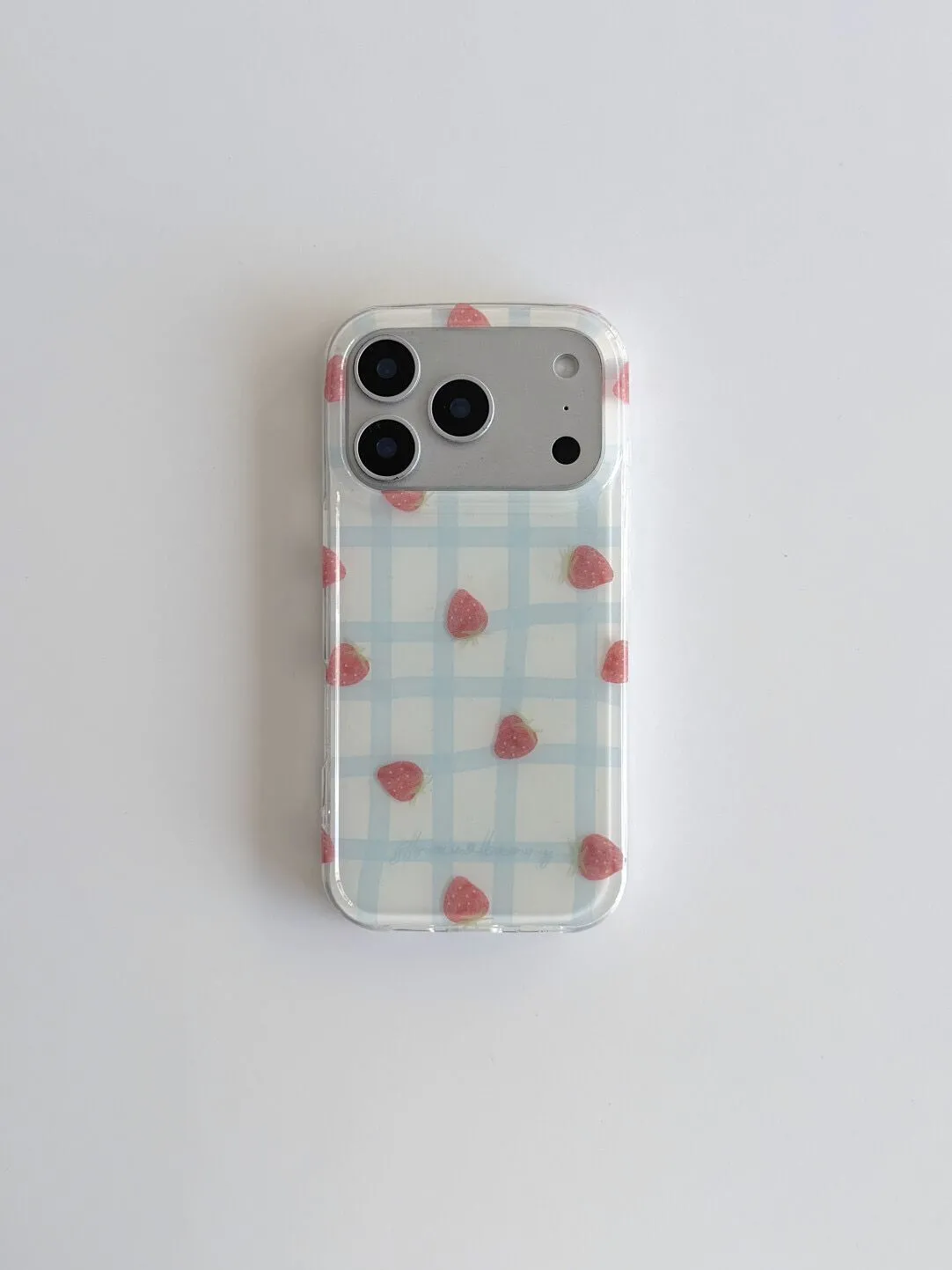 Fresh Blue Grid Pattern Strawb - Phone Cases Blue reseña y precio