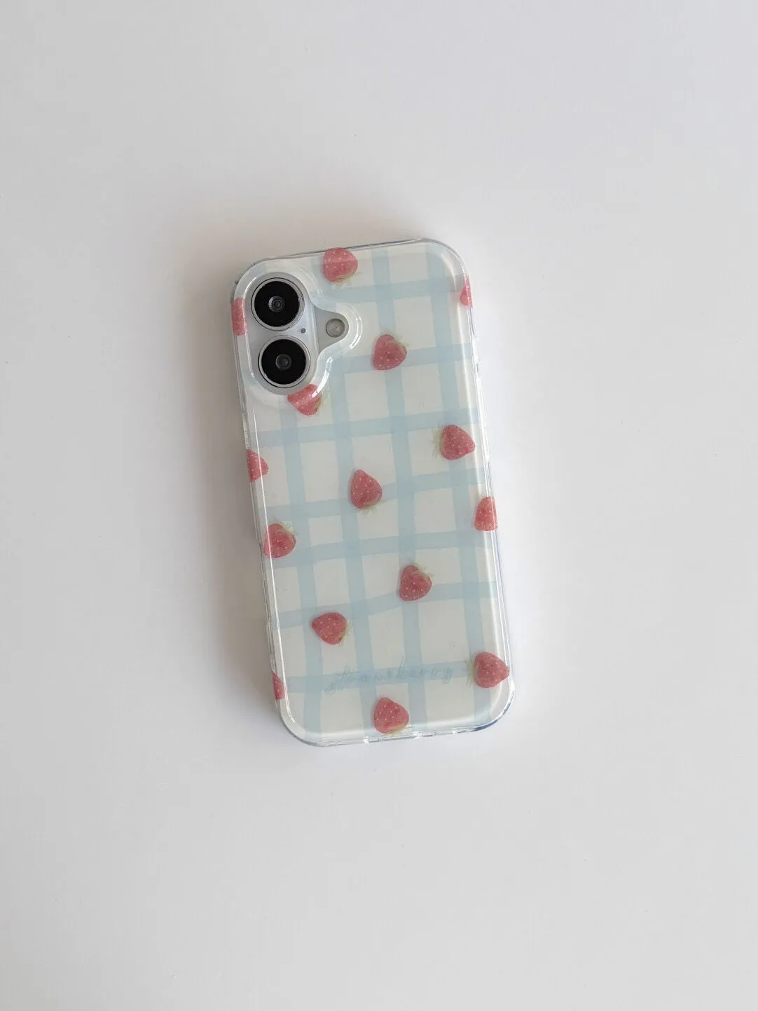 Fresh Blue Grid Pattern Strawb - Phone Cases Blue reseña y precio